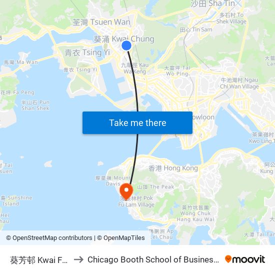 葵芳邨 Kwai Fong Estate to Chicago Booth School of Business Hong Kong campus map