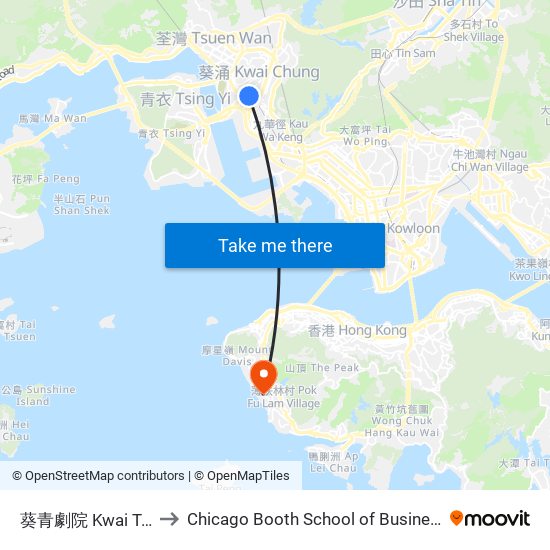 葵青劇院 Kwai Tsing Theatre to Chicago Booth School of Business Hong Kong campus map