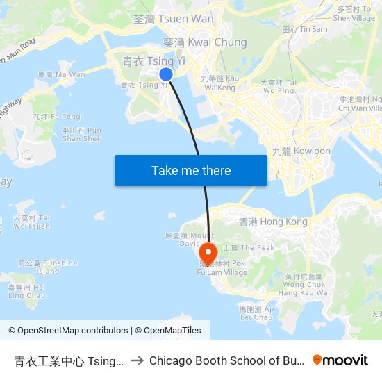 青衣工業中心 Tsing Yi Industrial Centre to Chicago Booth School of Business Hong Kong campus map