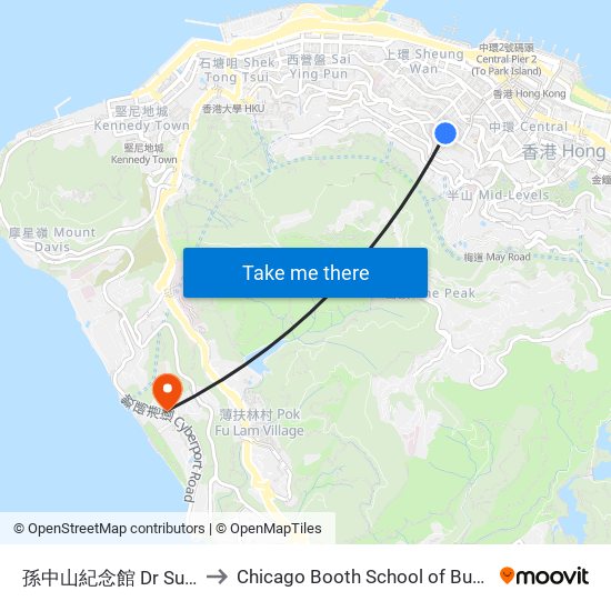 孫中山紀念館 Dr Sun Yat-Sen Museum to Chicago Booth School of Business Hong Kong campus map