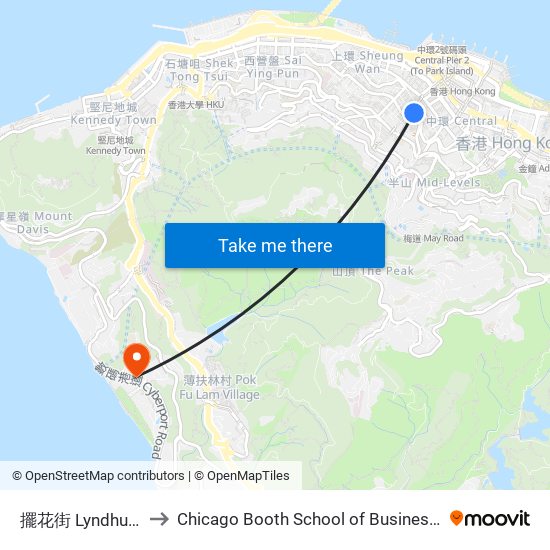 擺花街 Lyndhurst Terrace to Chicago Booth School of Business Hong Kong campus map