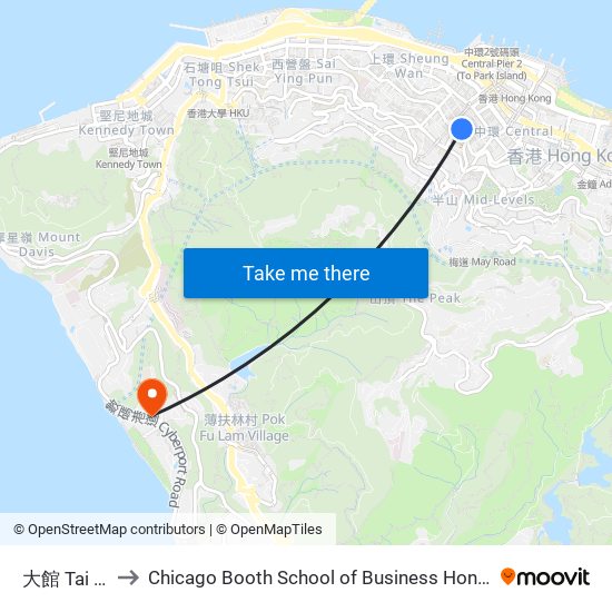 大館 Tai Kwun to Chicago Booth School of Business Hong Kong campus map