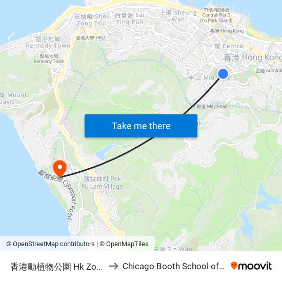 香港動植物公園 Hk Zoological & Botanical Garden to Chicago Booth School of Business Hong Kong campus map