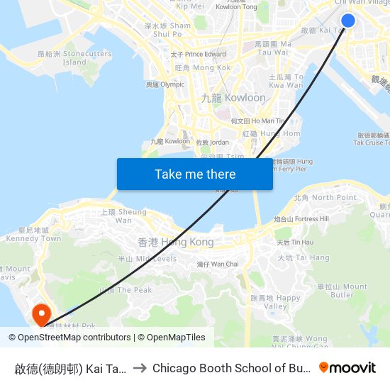 啟德(德朗邨) Kai Tak (Tak Long Estate) to Chicago Booth School of Business Hong Kong campus map