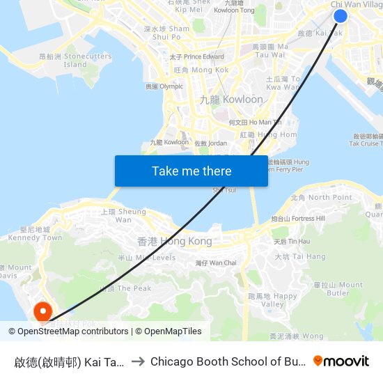 啟德(啟晴邨) Kai Tak (Kai Ching Estate) to Chicago Booth School of Business Hong Kong campus map