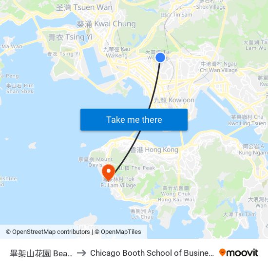 畢架山花園 Beacon Heights to Chicago Booth School of Business Hong Kong campus map