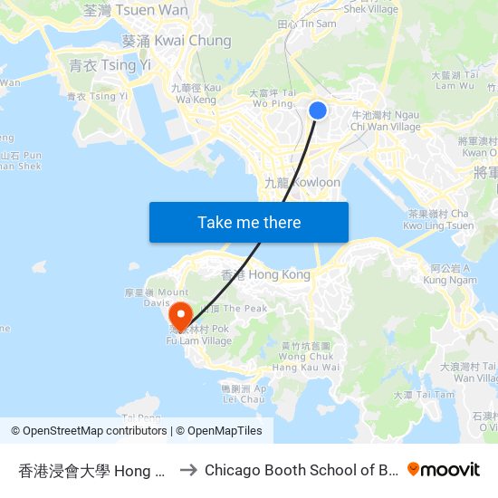 香港浸會大學 Hong Kong Baptist University to Chicago Booth School of Business Hong Kong campus map