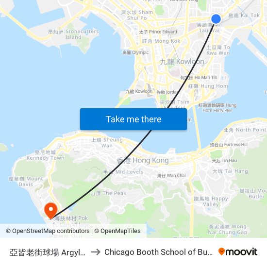 亞皆老街球場 Argyle Street Playground to Chicago Booth School of Business Hong Kong campus map