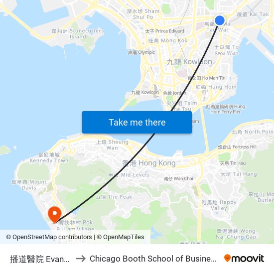 播道醫院 Evangel Hospital to Chicago Booth School of Business Hong Kong campus map