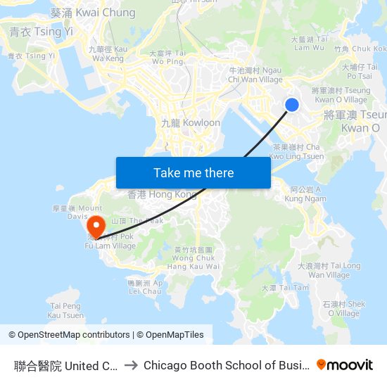 聯合醫院 United Christian Hospital to Chicago Booth School of Business Hong Kong campus map