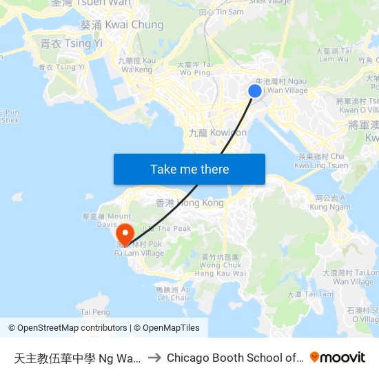 天主教伍華中學 Ng Wah Catholic Secondary School to Chicago Booth School of Business Hong Kong campus map