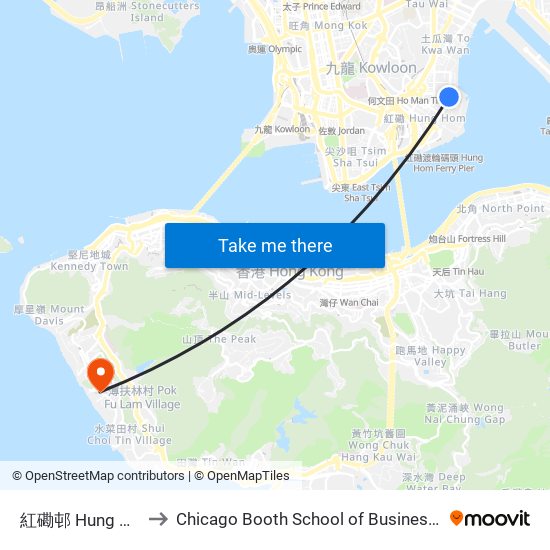 紅磡邨 Hung Hom Estate to Chicago Booth School of Business Hong Kong campus map