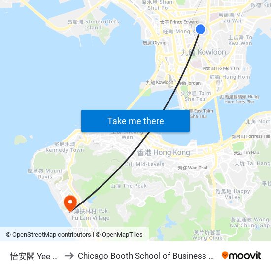怡安閣 Yee on Court to Chicago Booth School of Business Hong Kong campus map