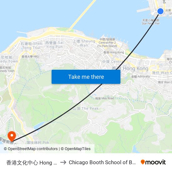 香港文化中心 Hong Kong Cultural Centre to Chicago Booth School of Business Hong Kong campus map