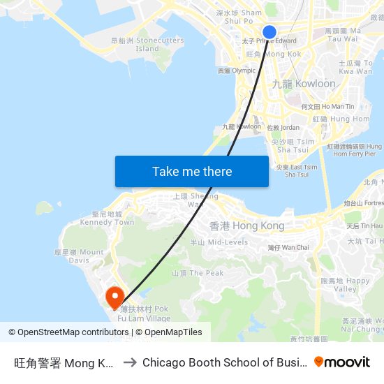 旺角警署 Mong Kok Police Station to Chicago Booth School of Business Hong Kong campus map