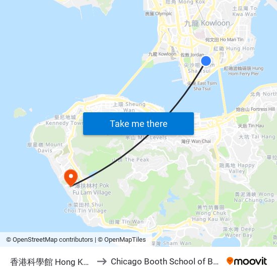 香港科學館 Hong Kong Science Museum to Chicago Booth School of Business Hong Kong campus map