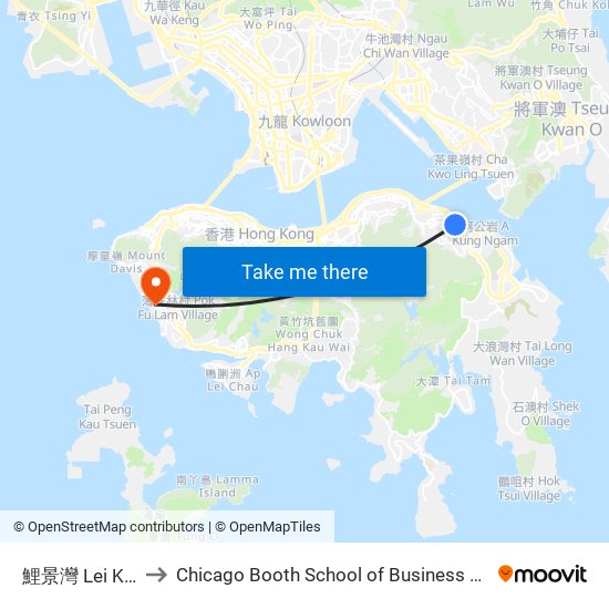 鯉景灣 Lei King Wan to Chicago Booth School of Business Hong Kong campus map