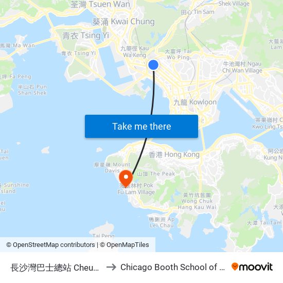 長沙灣巴士總站 Cheung Sha Wan Bus Terminus to Chicago Booth School of Business Hong Kong campus map