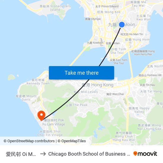 愛民邨 Oi Man Estate to Chicago Booth School of Business Hong Kong campus map