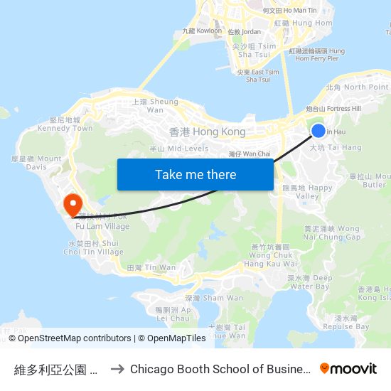 維多利亞公園 Victoria Park to Chicago Booth School of Business Hong Kong campus map