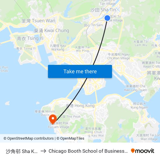 沙角邨 Sha Kok Estate to Chicago Booth School of Business Hong Kong campus map