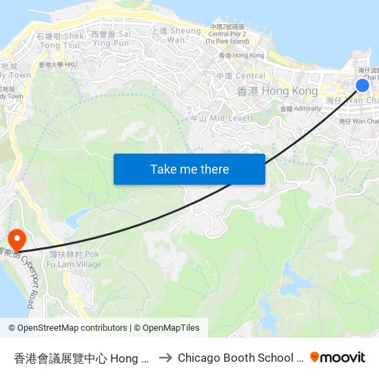 香港會議展覽中心 Hong Kong Convention & Exhibiton Centre to Chicago Booth School of Business Hong Kong campus map