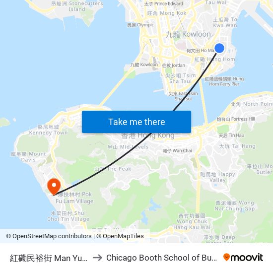 紅磡民裕街 Man Yue Street Hung Hom to Chicago Booth School of Business Hong Kong campus map