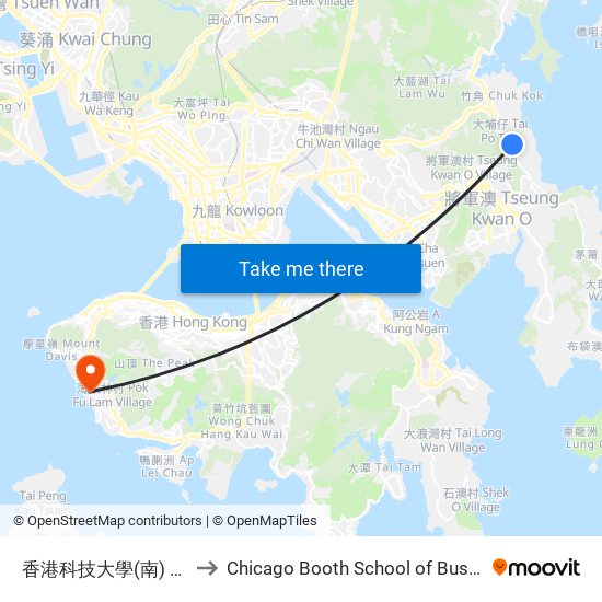 香港科技大學(南) H.K.U.S.T. (South) to Chicago Booth School of Business Hong Kong campus map