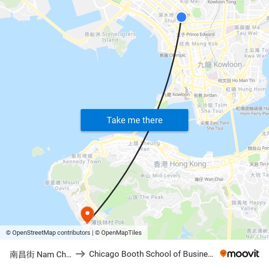 南昌街 Nam Cheong Street to Chicago Booth School of Business Hong Kong campus map