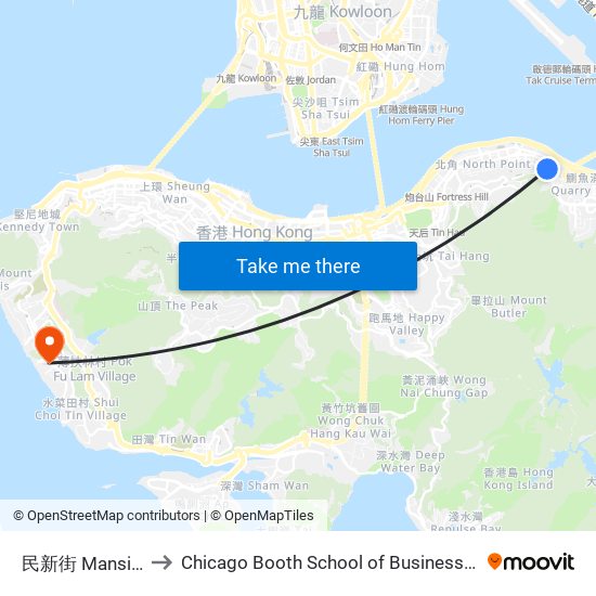 民新街 Mansion Street to Chicago Booth School of Business Hong Kong campus map