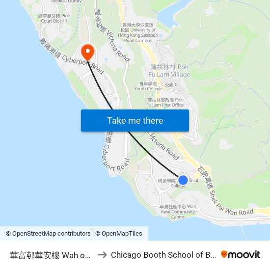 華富邨華安樓 Wah on House Wah Fu Estate to Chicago Booth School of Business Hong Kong campus map