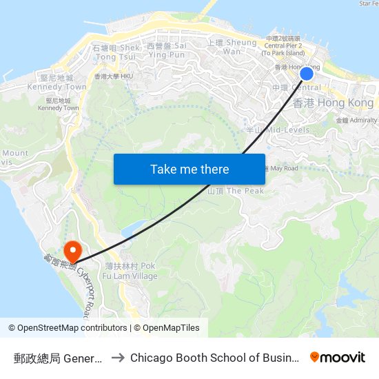 郵政總局 General Post Office to Chicago Booth School of Business Hong Kong campus map