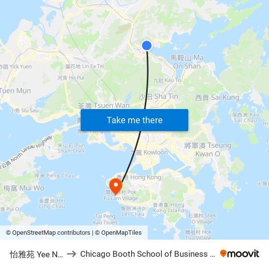 怡雅苑 Yee Nga Court to Chicago Booth School of Business Hong Kong campus map