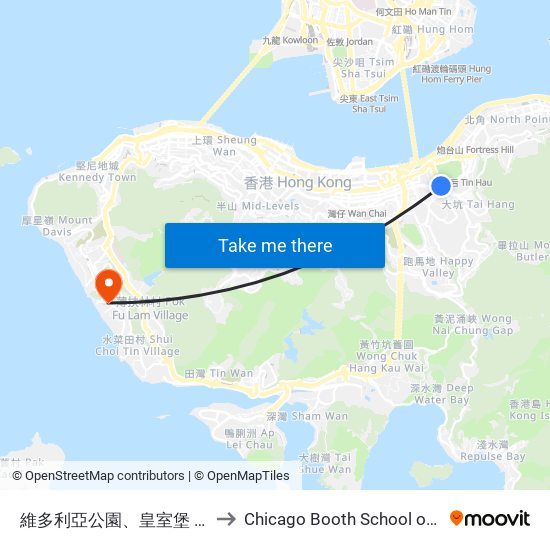 維多利亞公園、皇室堡 Victoria Park, Windsor House to Chicago Booth School of Business Hong Kong campus map