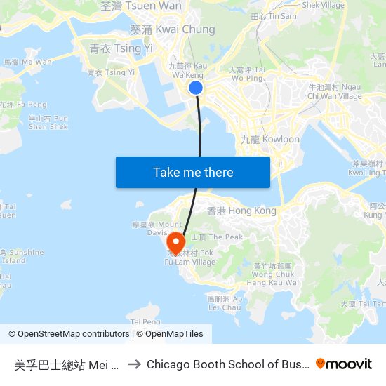 美孚巴士總站 Mei Foo Bus Terminus to Chicago Booth School of Business Hong Kong campus map