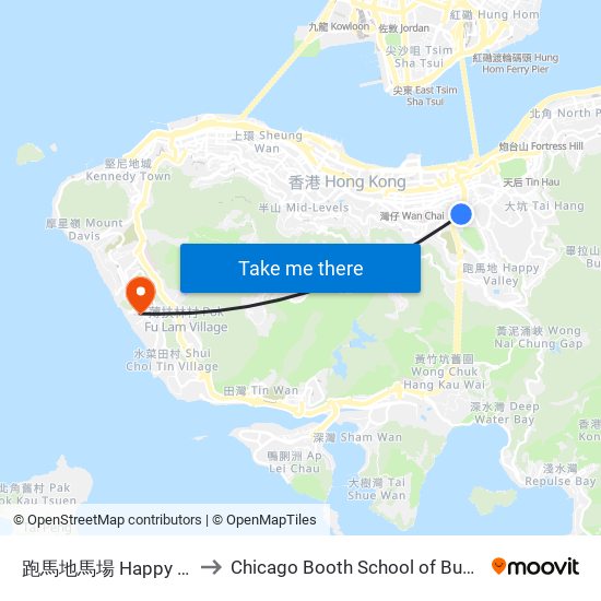 跑馬地馬場 Happy Valley Racecourse to Chicago Booth School of Business Hong Kong campus map