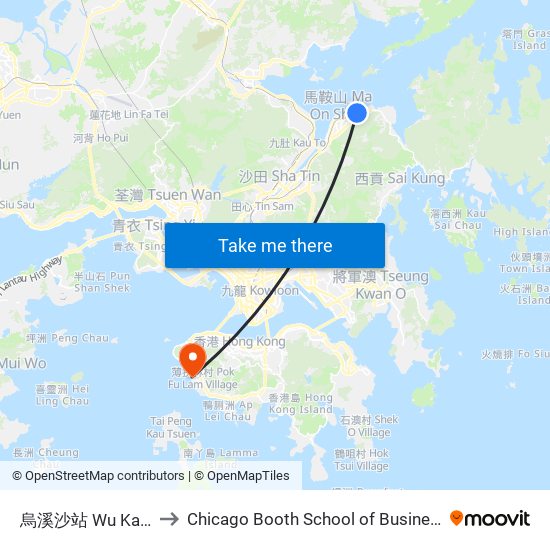 烏溪沙站 Wu Kai Sha Station to Chicago Booth School of Business Hong Kong campus map