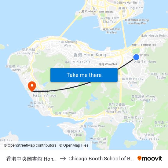 香港中央圖書館 Hong Kong Central Library to Chicago Booth School of Business Hong Kong campus map