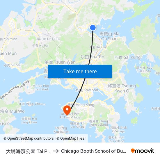 大埔海濱公園 Tai Po Waterfront Park to Chicago Booth School of Business Hong Kong campus map