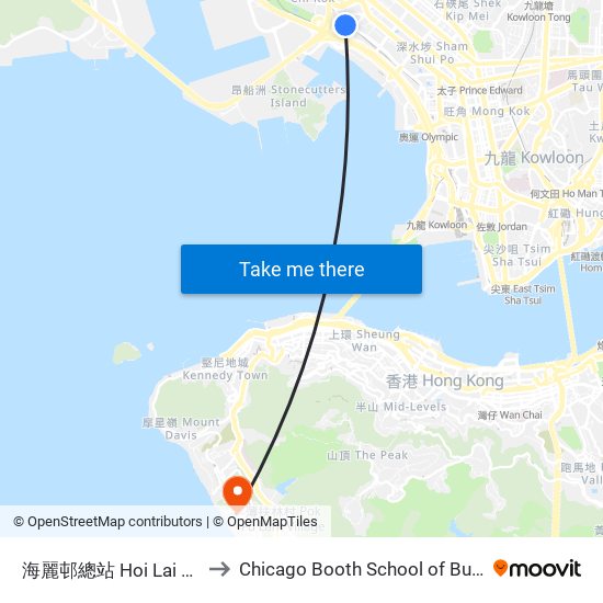 海麗邨總站 Hoi Lai Estate Bus Terminus to Chicago Booth School of Business Hong Kong campus map