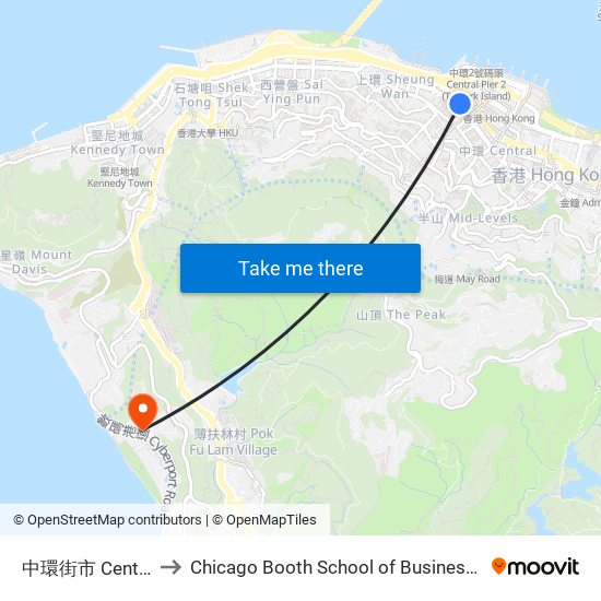 中環街市 Central Market to Chicago Booth School of Business Hong Kong campus map