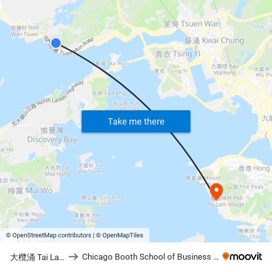 大欖涌 Tai Lam Chung to Chicago Booth School of Business Hong Kong campus map