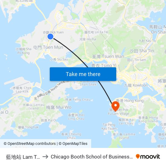 藍地站 Lam Tei  Station to Chicago Booth School of Business Hong Kong campus map