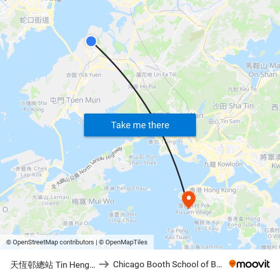 天恆邨總站 Tin Heng Estate Bus Terminus to Chicago Booth School of Business Hong Kong campus map