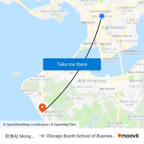 旺角站 Mong Kok Station to Chicago Booth School of Business Hong Kong campus map