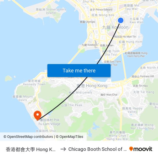 香港都會大學 Hong Kong Metropolitan University to Chicago Booth School of Business Hong Kong campus map
