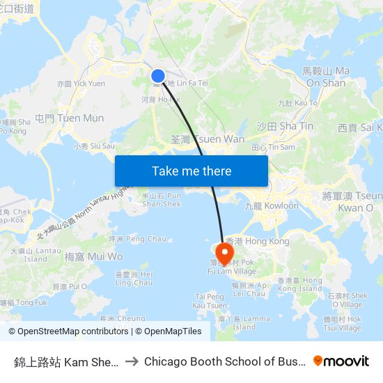 錦上路站 Kam Sheung Road Station to Chicago Booth School of Business Hong Kong campus map