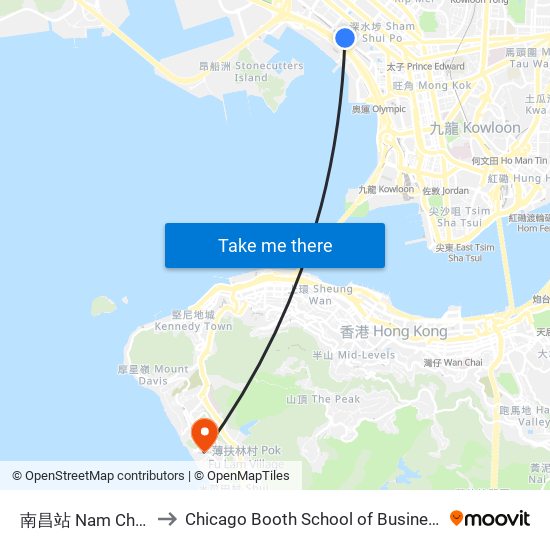 南昌站 Nam Cheong Station to Chicago Booth School of Business Hong Kong campus map