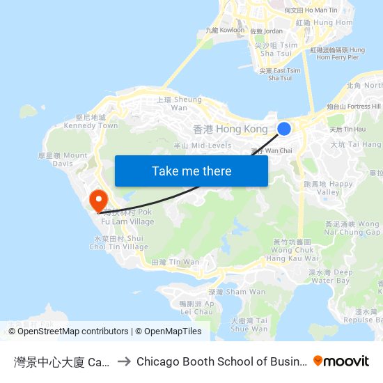 灣景中心大廈 Causeway Centre to Chicago Booth School of Business Hong Kong campus map