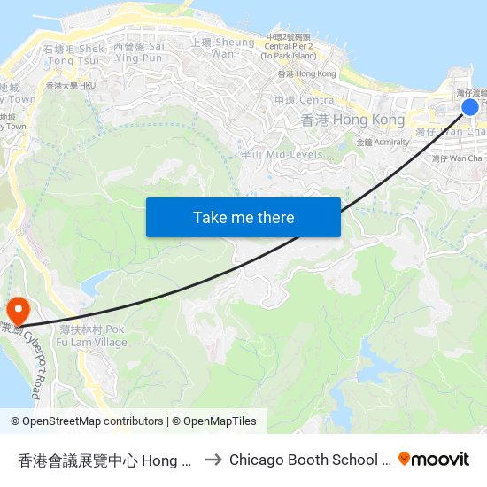 香港會議展覽中心 Hong Kong Convention & Exhibition Centre to Chicago Booth School of Business Hong Kong campus map